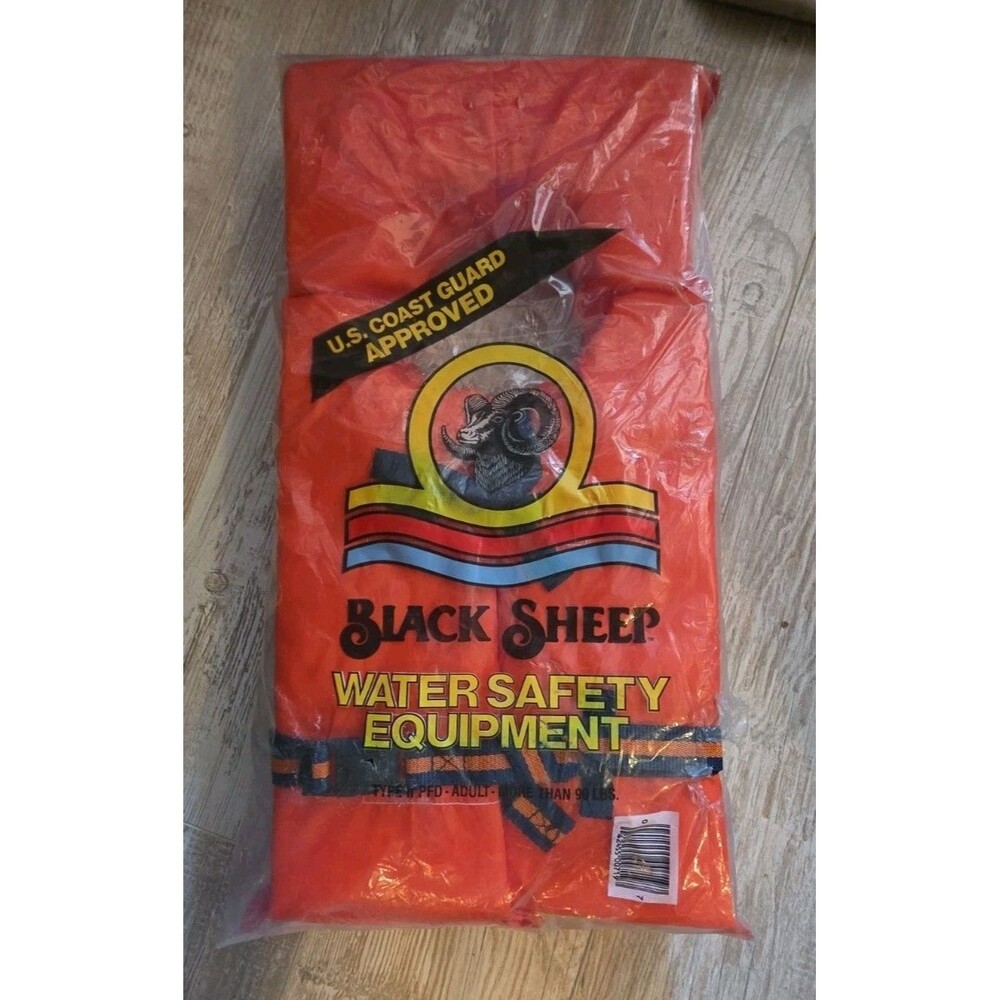 New BLK Sheep Brand 1960s USCG Approved Water Safety 21x11x3in Floating Vest